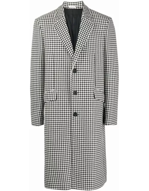 Houndstooth single-breasted long coat