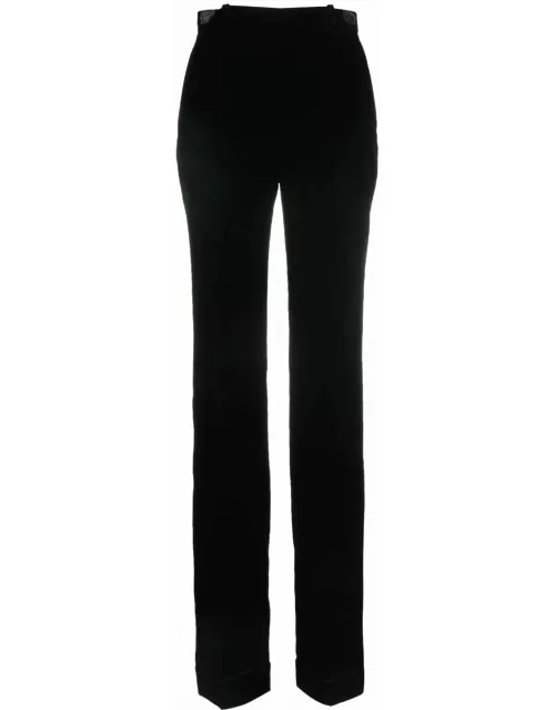 Straight black tailored velvet high-waisted pant