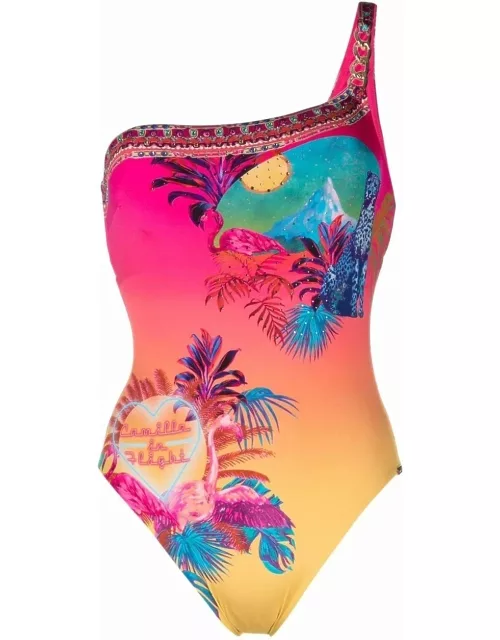 One-piece swimsuit with multicolor graphic print