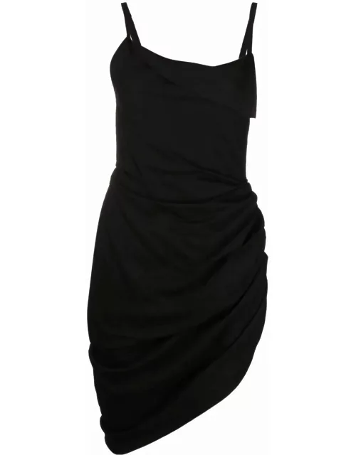 La robe Saudade short black dress with asymmetrical ruffle