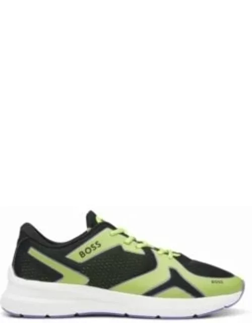 Mixed-material trainers with mesh and branding- Light Green Men's Sneaker