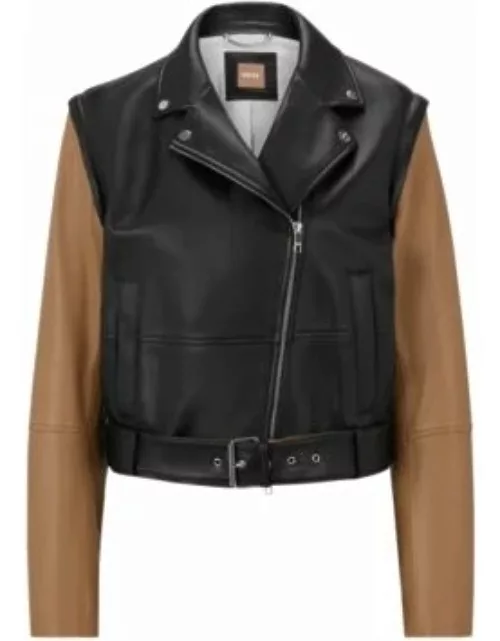 Nappa-leather regular-fit jacket with removable sleeves- Black Women's Leather Jacket