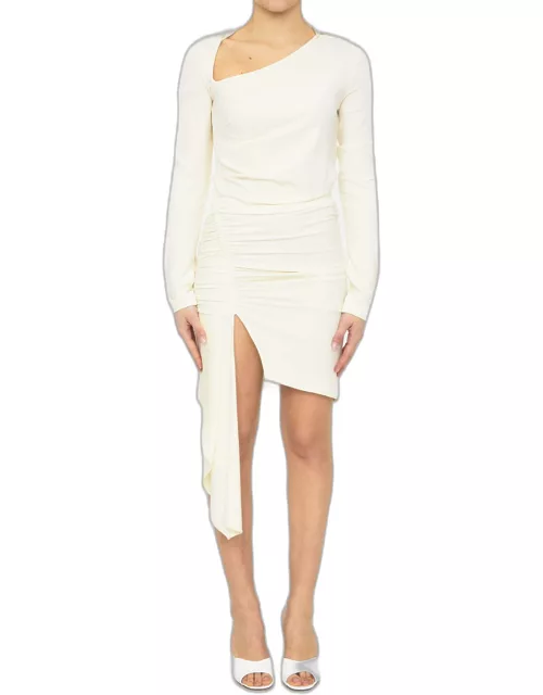 Off-White Short White Asymmetrical Dress With Draping