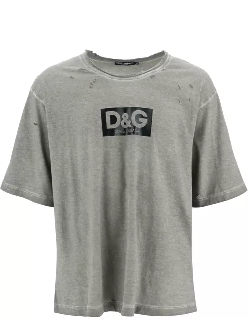 DOLCE & GABBANA WASHED COTTON T-SHIRT WITH DESTROYED DETAILING
