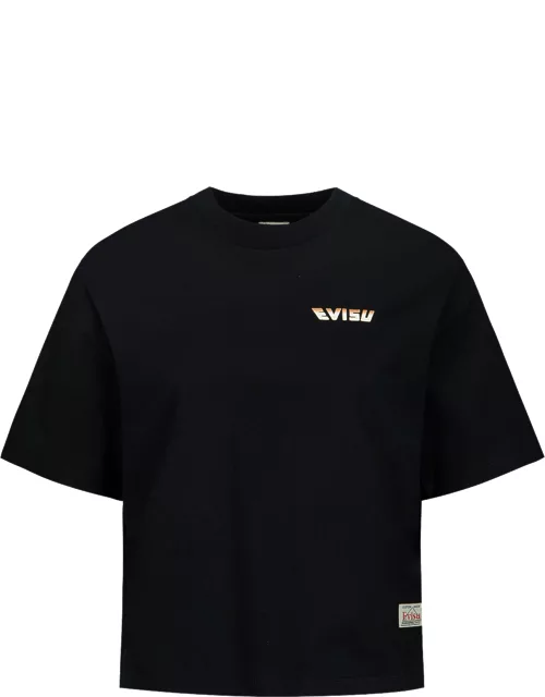 Logo and Brocade-pattern Kamon Print T-Shirt