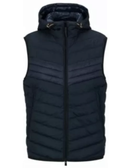 Water-repellent hooded gilet with signature stripe- Dark Blue Men's Casual Jacket