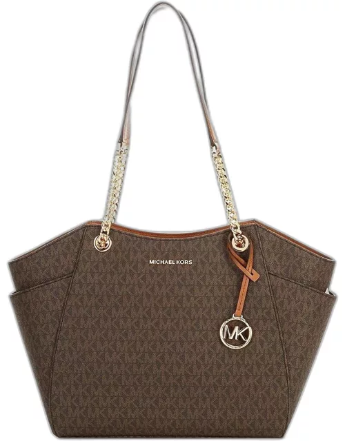 Michael Kors Brown Signature and Leather Jet Tote Bag