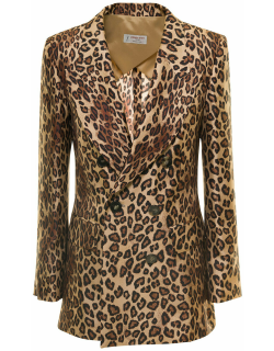 Alberto Biani Brown Leopard-print Double Breasted Blazer In Silk Woman
