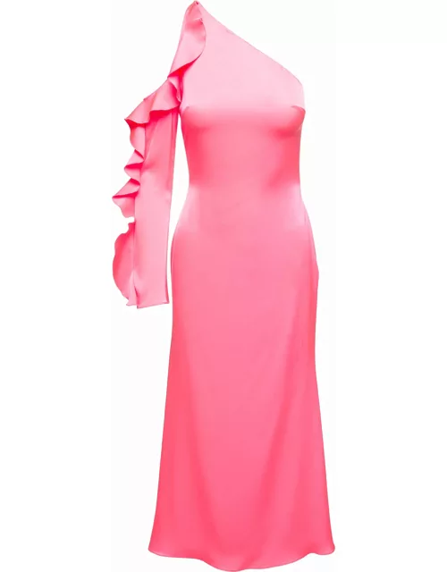 David Koma Pink Monoshoulder Dress With Ruches Detailing In Acetate Woman