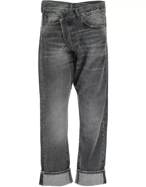 R13 stonewashed straight-leg jean