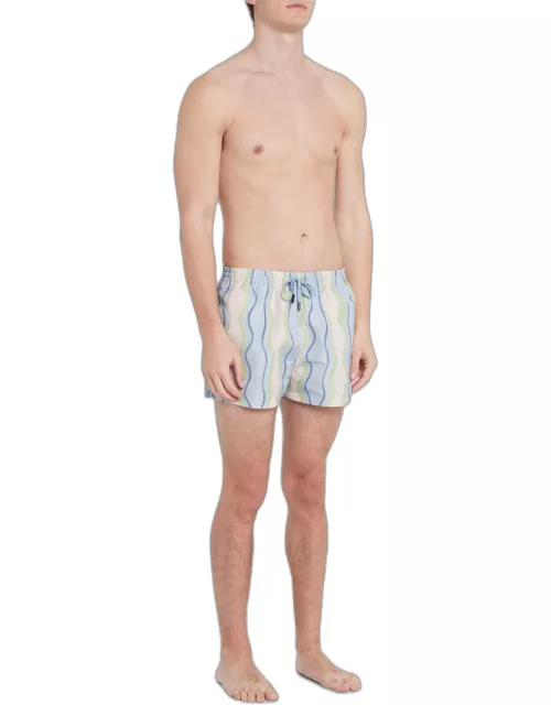 Men's Wave-Print Fitted Swim Trunk