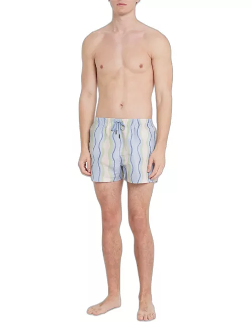 Men's Wave-Print Fitted Swim Trunk