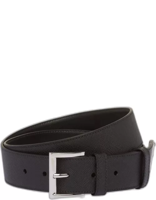 Men's Triangle Logo Saffiano Leather Belt