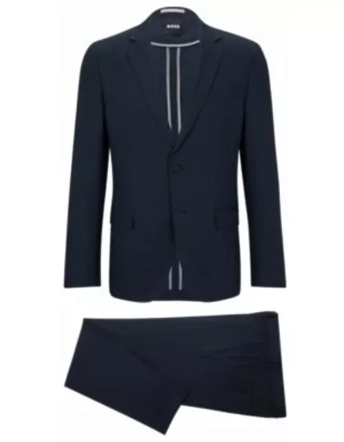 Slim-fit suit in a checked virgin-wool blend- Dark Blue Men's Business Suit