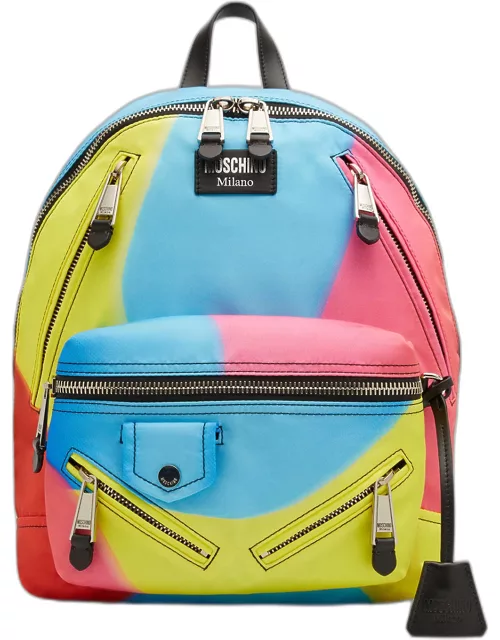 Men's Projection Print Nylon Multi-Zip Backpack