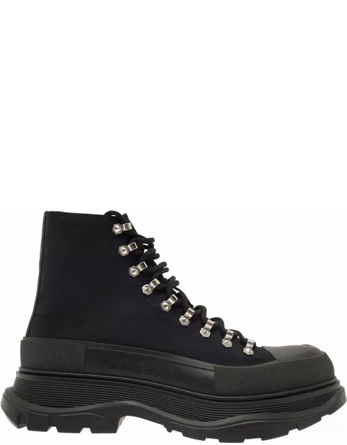 Alexander McQueen trade Slick Black Lace-up Boots With Thread Sole In Canvas Man