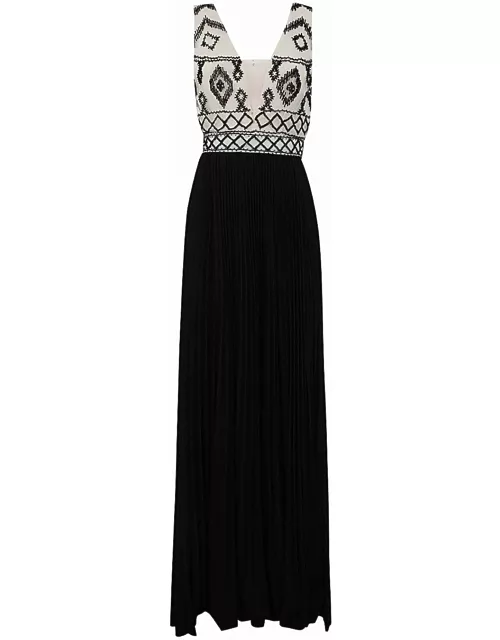 Elisabetta Franchi Pleated Sleeveless Long Dress With Paillette