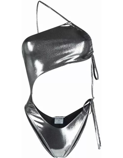 Silver-tone one-piece swimsuit with cut-out detai