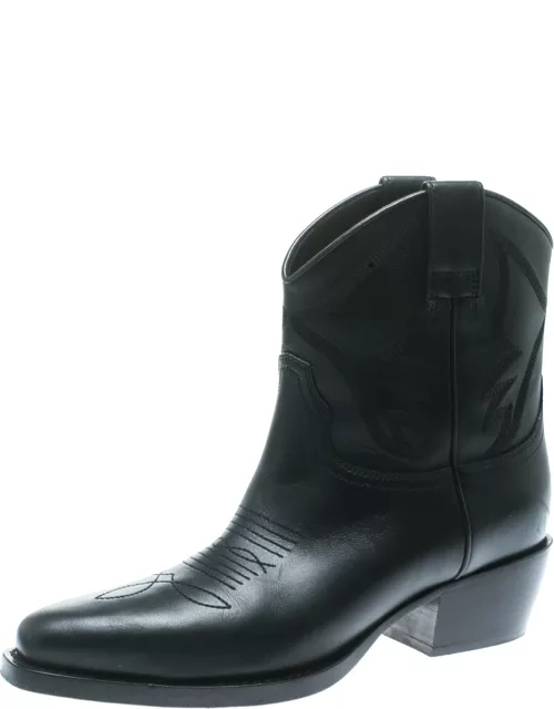 Valentino Black Texan Embroidered Leather Pointed Toe Cowboy Boot