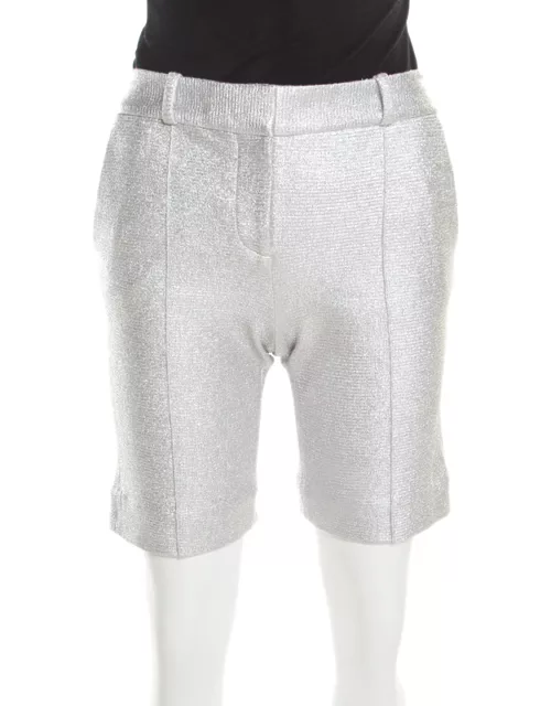 Diane von Furstenberg Metallic Silver Silk Lined New Boymuda Shorts