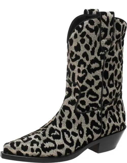 Dolce and Gabbana Black/Grey Shimmering Leopard Laurex Fabric Cowboy Boot