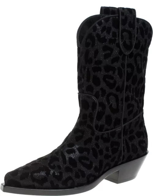 Dolce & Gabbana Black Animal Print Lurex and Velvet Cowboy Boot