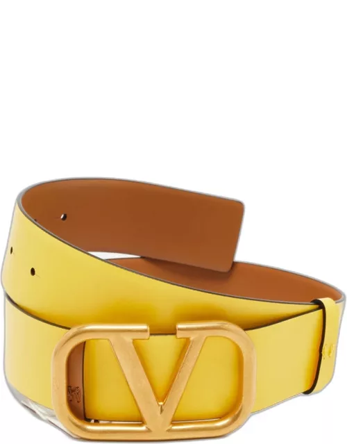 Valentino Yellow Leather VLogo Signature Reversible Belt 65C