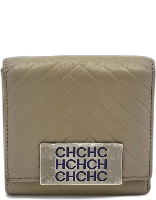 CH Carolina Herrera Grey Quilted Leather Logo Trifold Wallet