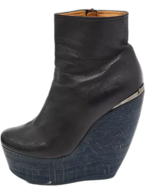 Lanvin Black Leather Wedge Boot