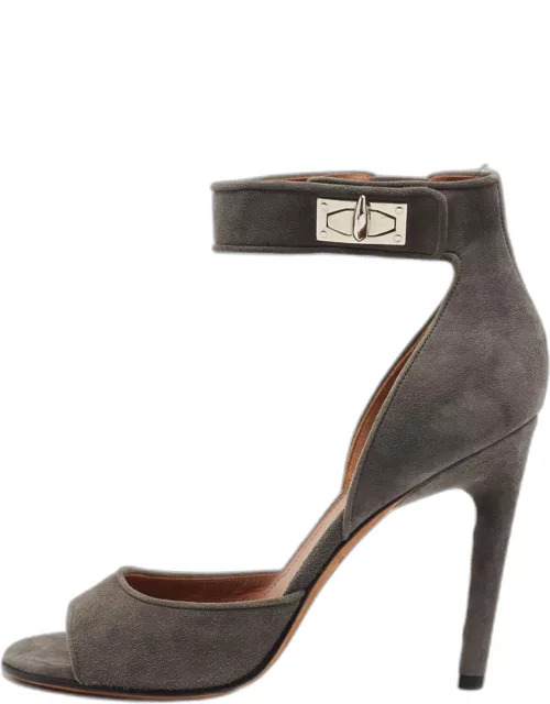 Givenchy Grey Suede Shark Tooth Lock Ankle Strap Sandal