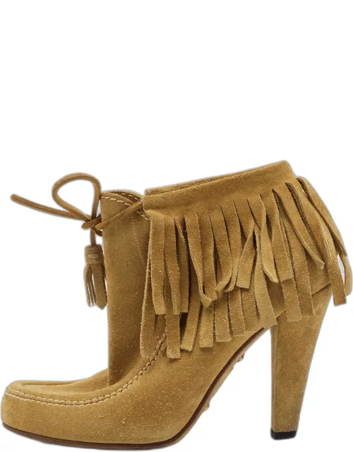 Gucci Mustard Suede Fringe Ankle Length Boot