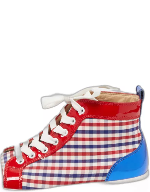Christian Louboutin Tricolor Patent Leather and Plaid Fabric Louis High Top Sneaker