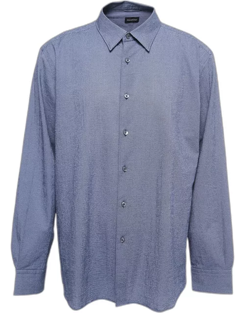Ermenegildo Zegna Blue Patterned Cotton Button Front Shirt