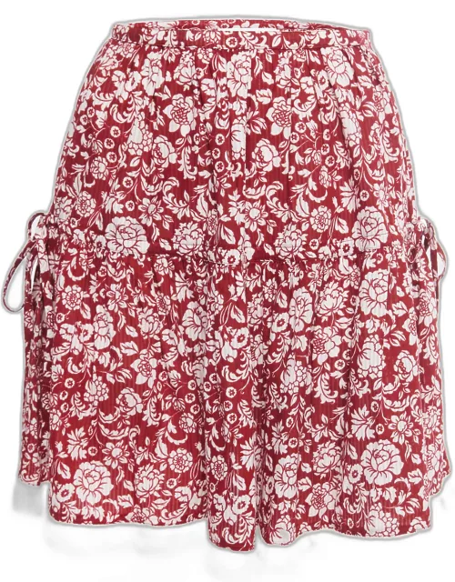 See by Chloe Red Floral Printed Cotton Lace Trimmed Mini Skirt
