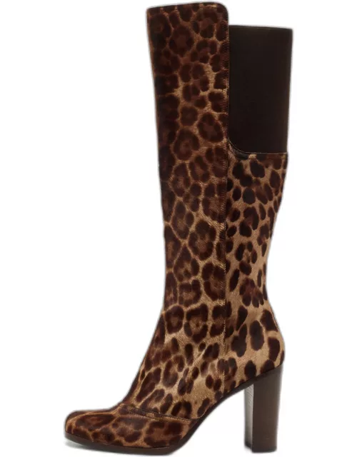 Dolce & Gabbana Brown Leopard Print Suede Knee Length Boot