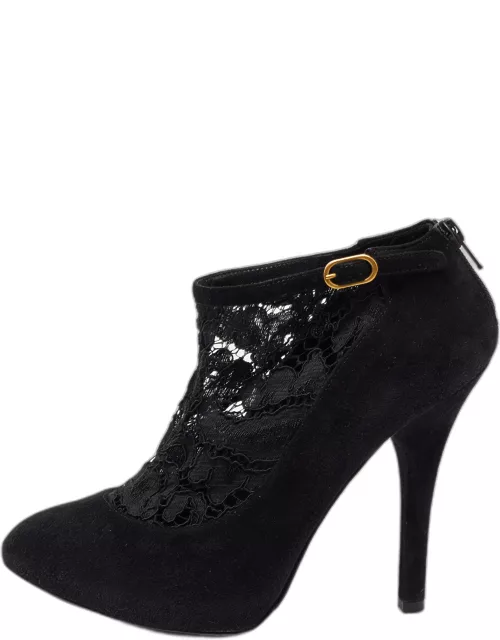 Dolce & Gabbana Black Suede and Lace Pointed Toe Bootie