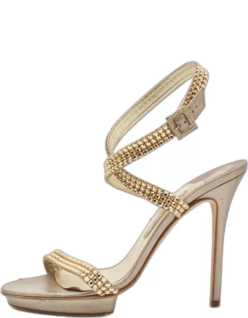 Gina Bronze/Gold Leather Crystal Platform Ankle Strap Sandal