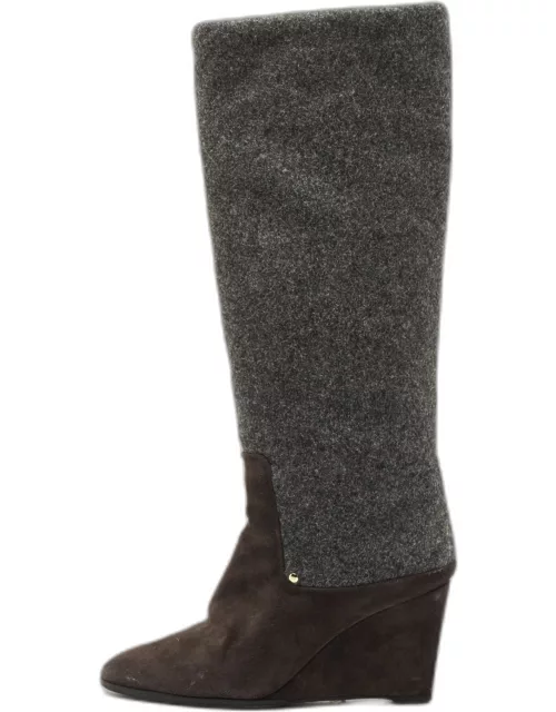 Dior Grey Suede and Wool Wedge Knee Length Boot