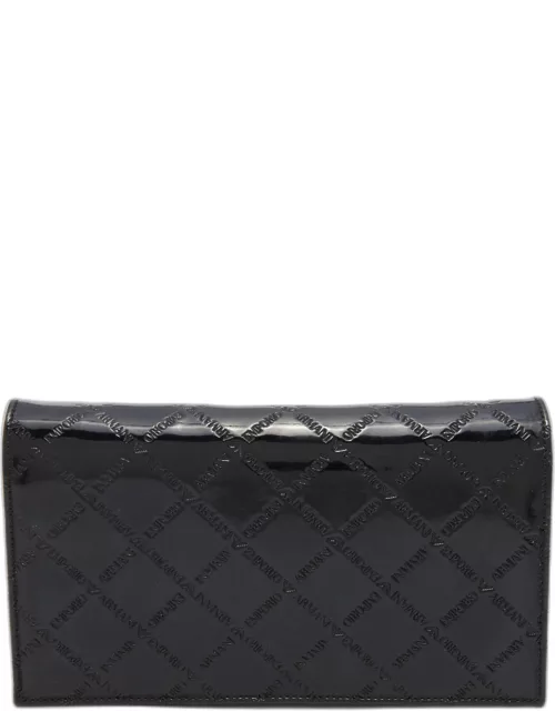 Emporio Armani Black Embossed Patent Leather Continental Wallet
