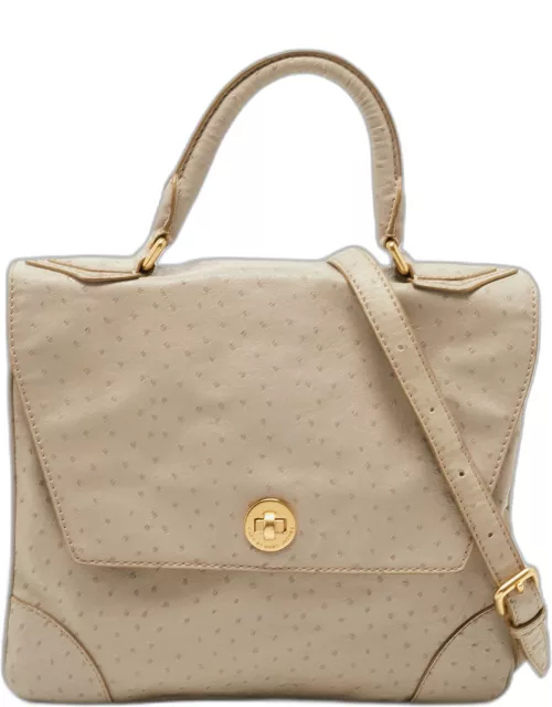 Marc by Marc Jacobs Grey Ostrich Embossed Leather Flap Top Handle Bag