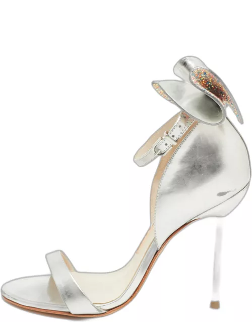 Sophia Webster Metallic Silver Leather Chiara Butterfly Ankle Strap Sandal