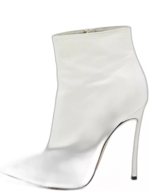 Casadei White Leather Platform Pointed Toe Ankle Boot