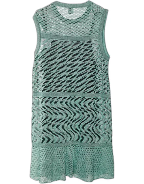 M Missoni Green Lurex Perforated Knit Sleeveless Mini Dress
