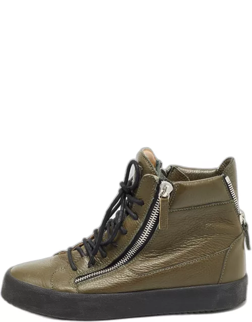 Giuseppe Zanotti Olive Green Leather Double Zip Sneaker