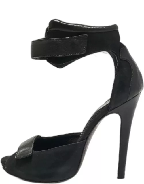 MCQ by Alexander MCQueen Black Nubuck and Leather Ankle Strap Sandal