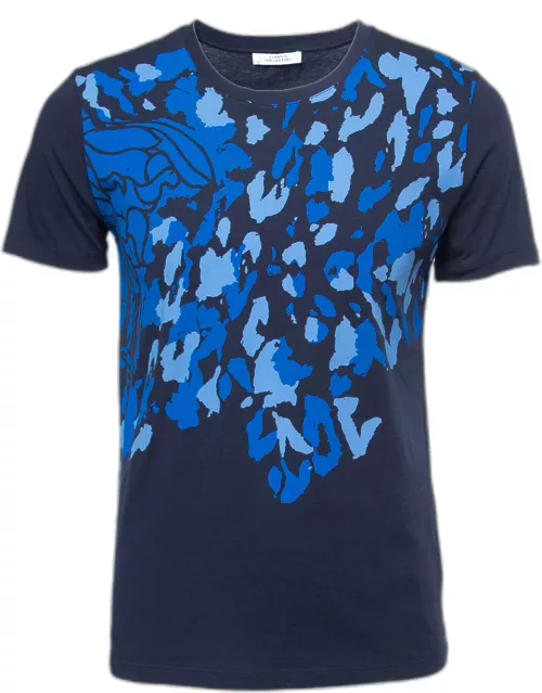 Versace Collection Navy Blue Cotton Animal Print T-Shirt