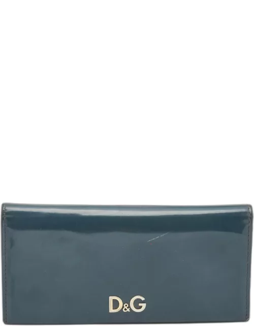 D & G Blue Patent Leather Logo Flap Continental Wallet