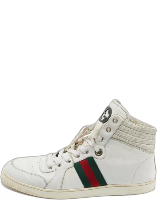 Gucci White Leather Web Detail High Top Sneaker