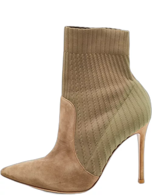 Gianvito Rossi Two Tone Knit Fabric and Suede Katie Ankle Bootie
