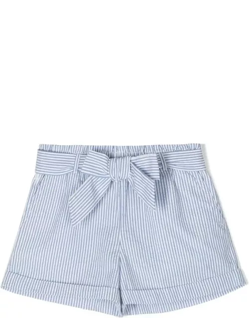 Ralph Lauren Paper-bag Shorts In Light Blue Striped Seersucker